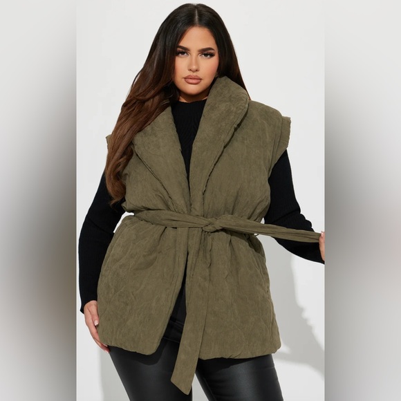 Fashion Nova Olive Green Quilted Vest - Picture 6 of 8